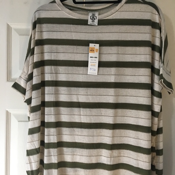 Boxy Tee - Olive Oatmeal Metallic Stripe Jersey - Picture 1 of 2